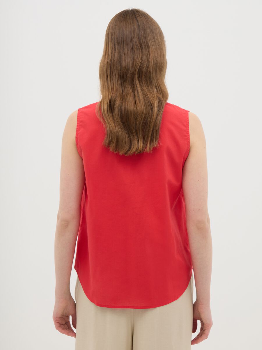 Women's Sleeveless Red Pure Cotton Shirt Regular Fit_3