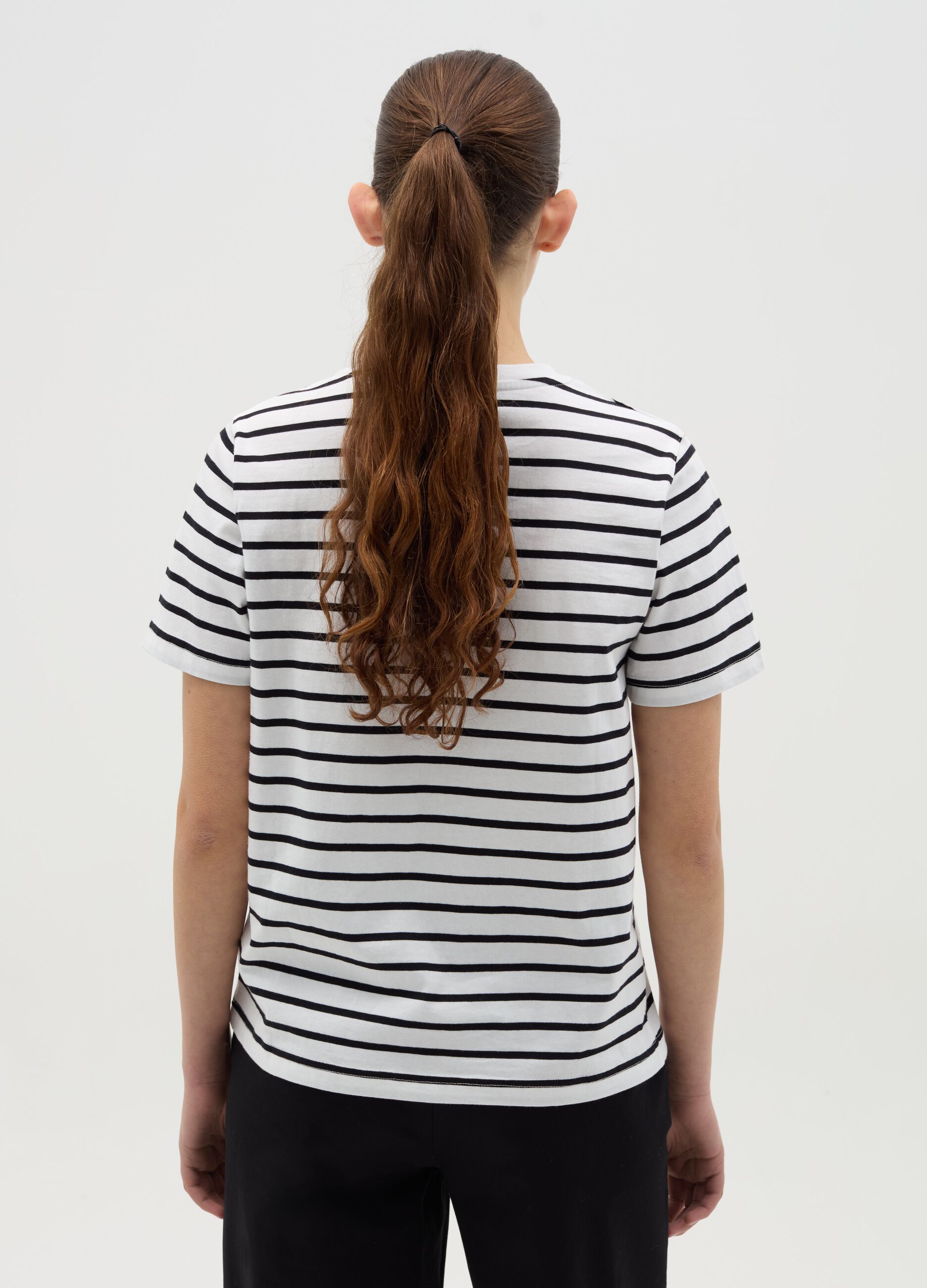 Striped T-shirt with Mickey Mouse print