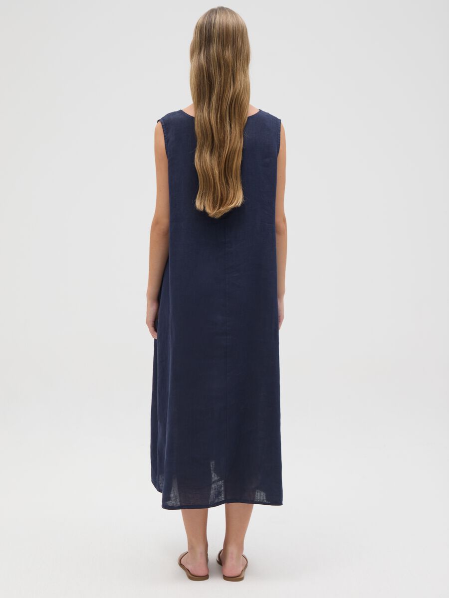 Women's Pure Blue Linen Dress Regular Fit_2