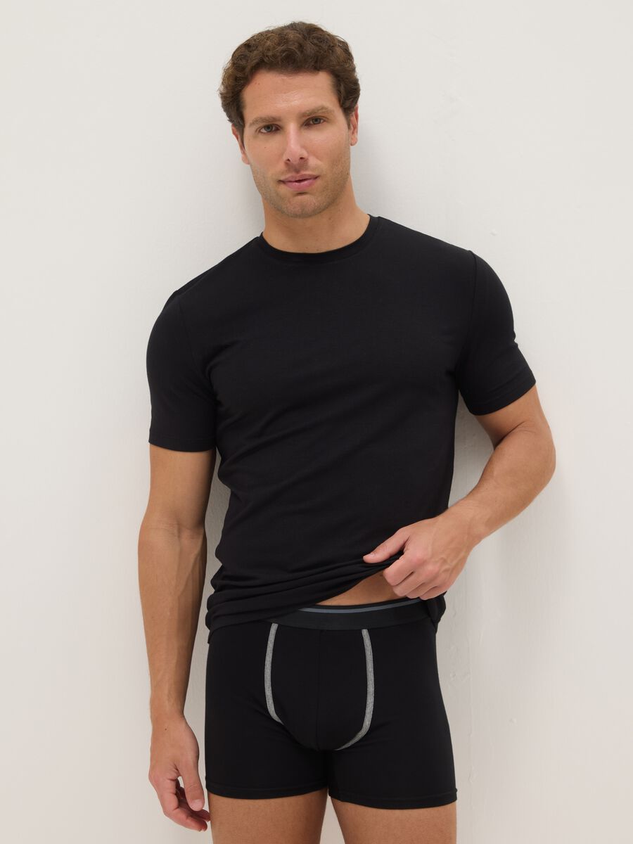 Black crew neck t-shirt in cotton blend regular fit_0