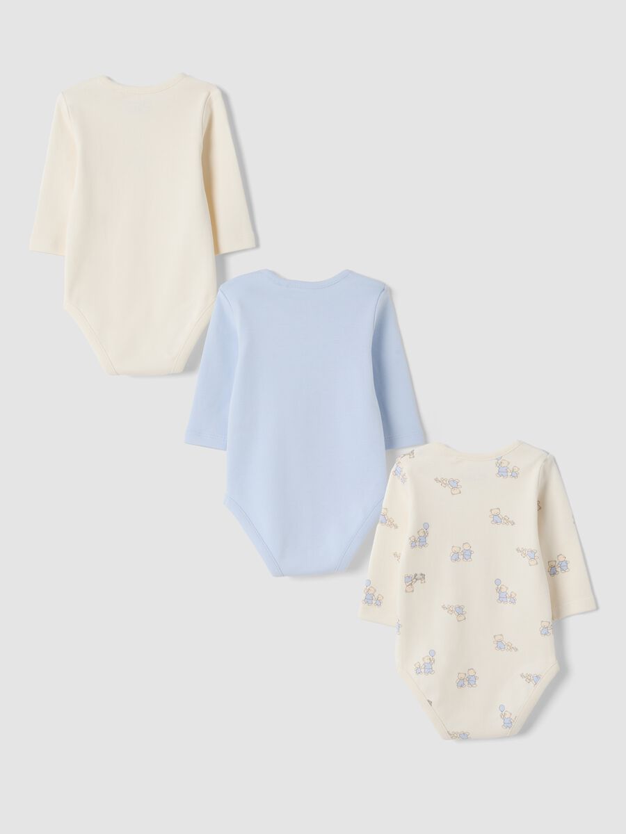 3-pack organic cotton babygrows in ivory and light blue with crew neck_1