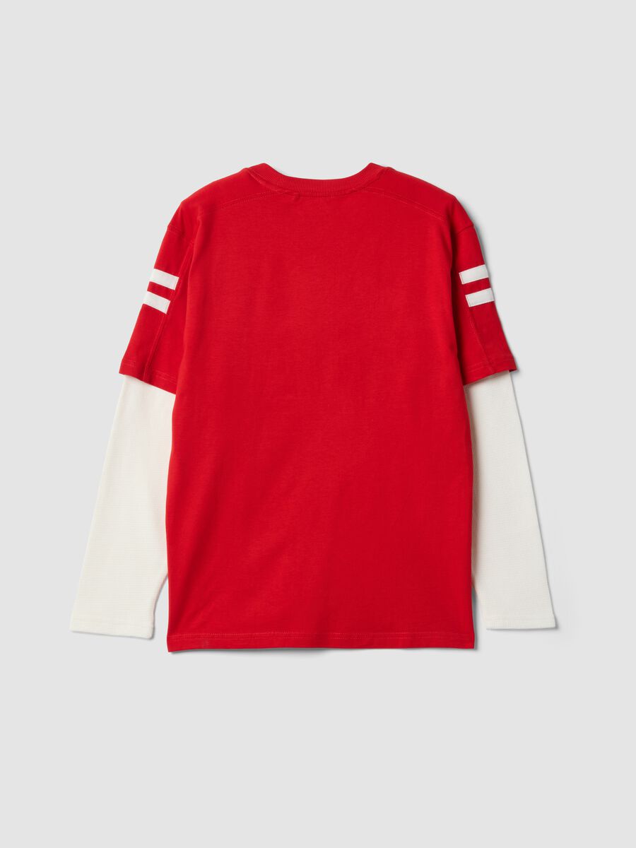 Red pure cotton crew-neck T-shirt with college print for boys_2