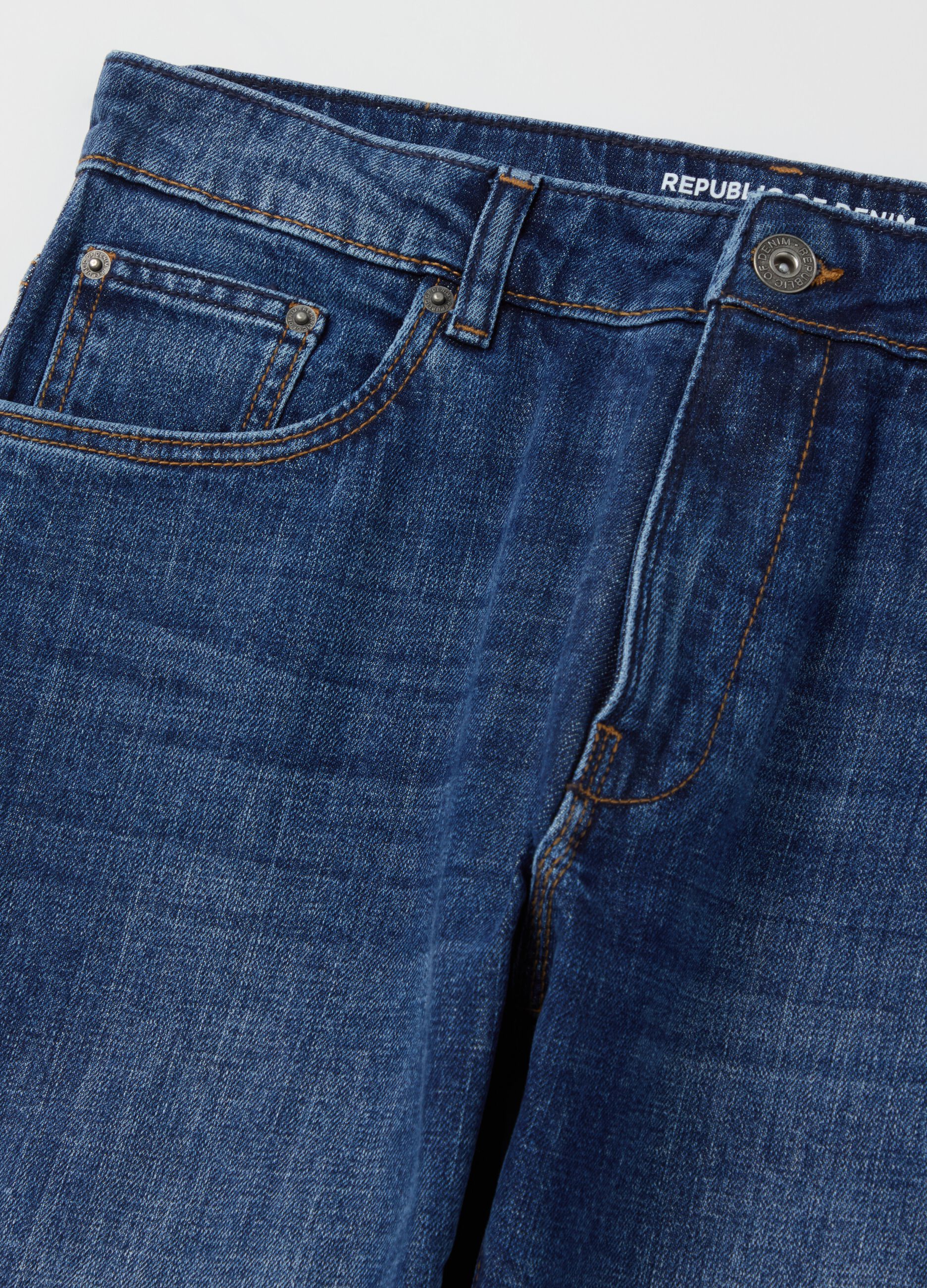 Slim-fit cross-hatch cotton jeans