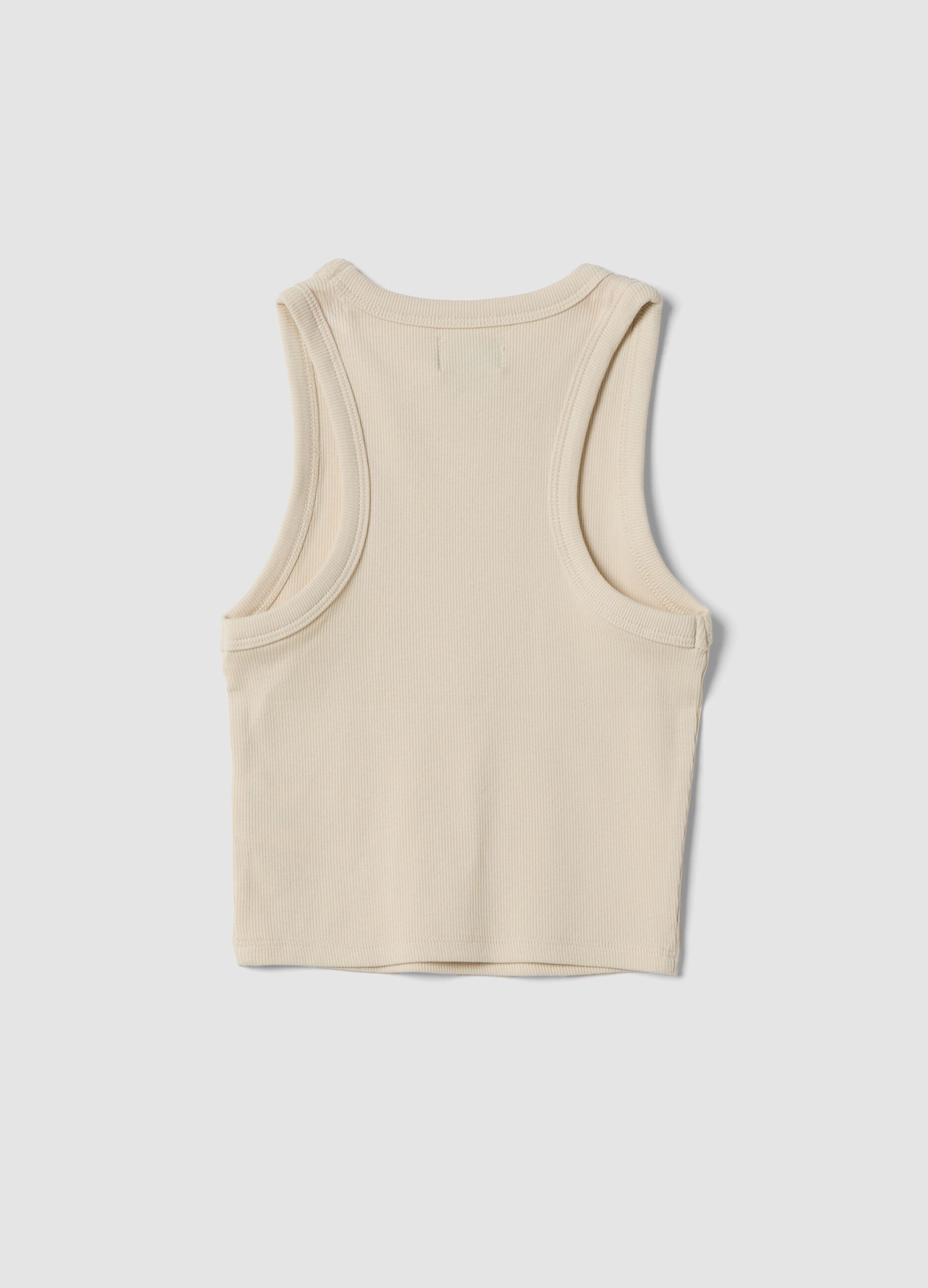Beige fitted cotton-stretch printed vest top for girls