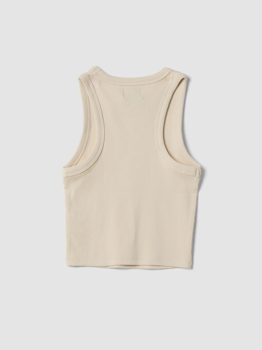 Beige fitted cotton-stretch printed vest top for girls_1