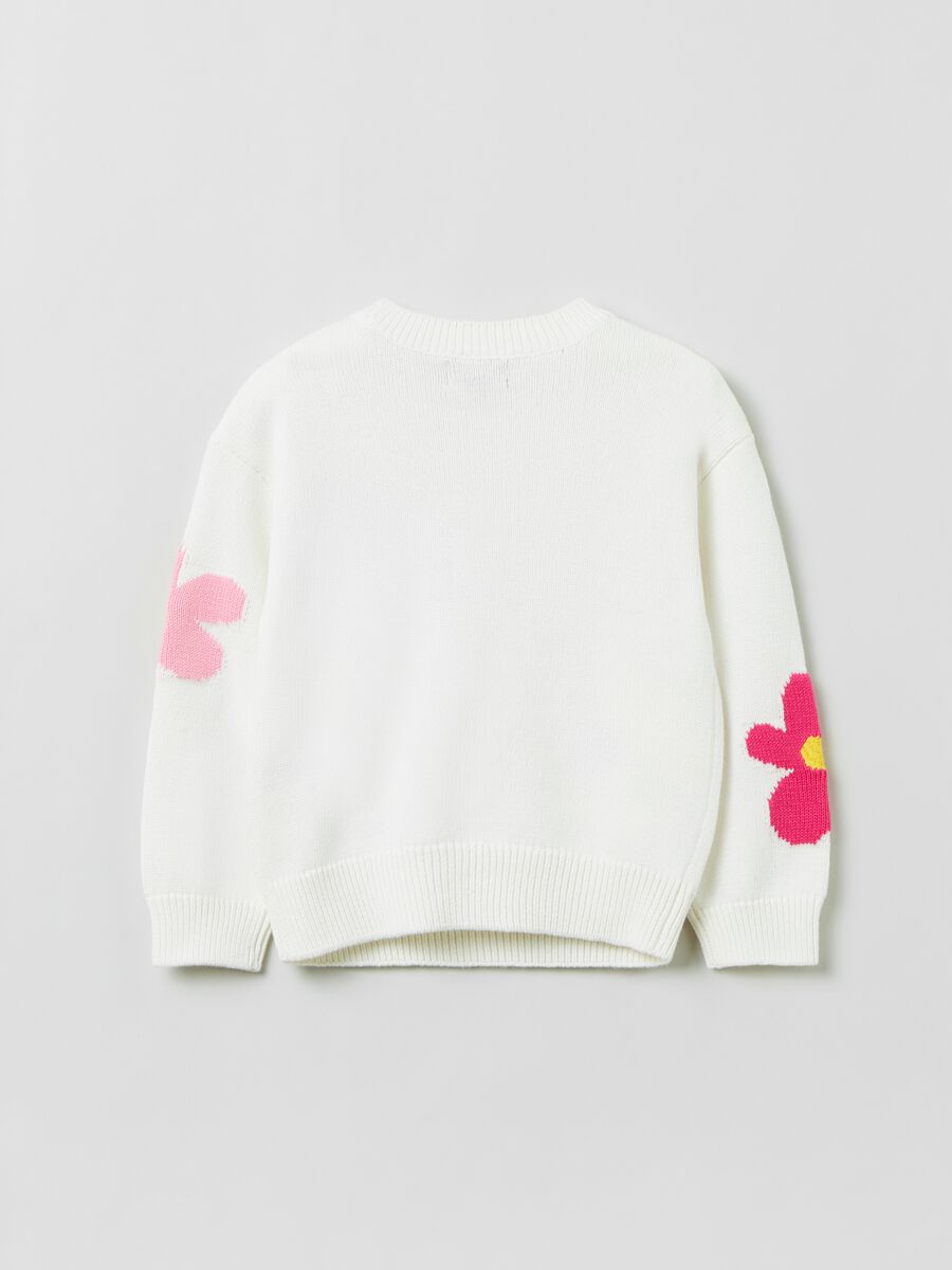 Round neck pullover with jacquard flowers_1