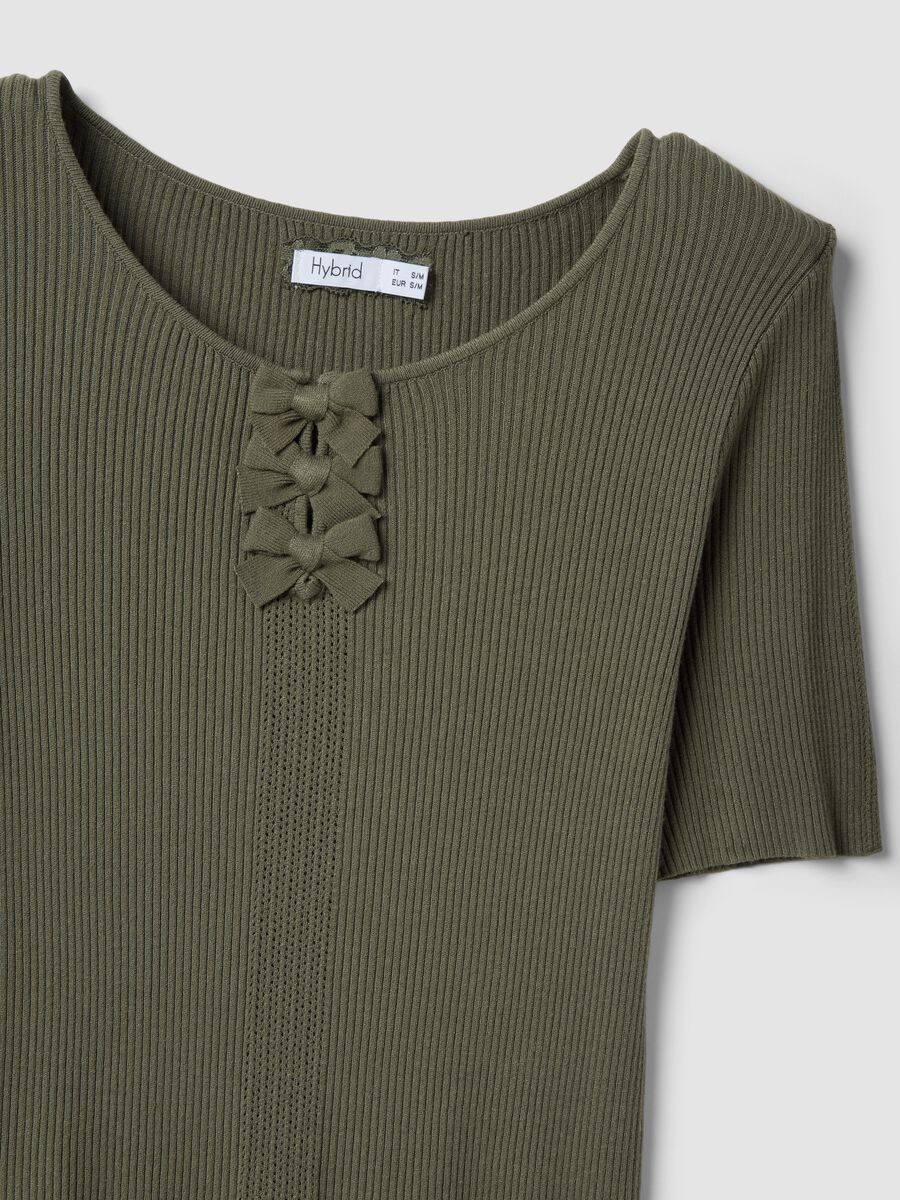Regular fit green viscose blend T-shirt with bows_5