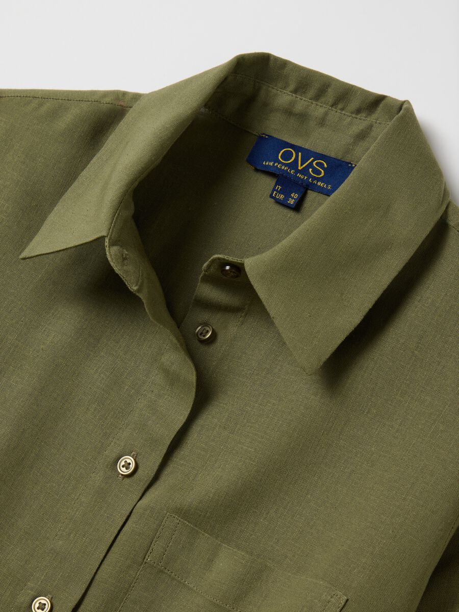 Women’s regular-fit shirt in green linen blend, without buttons_5