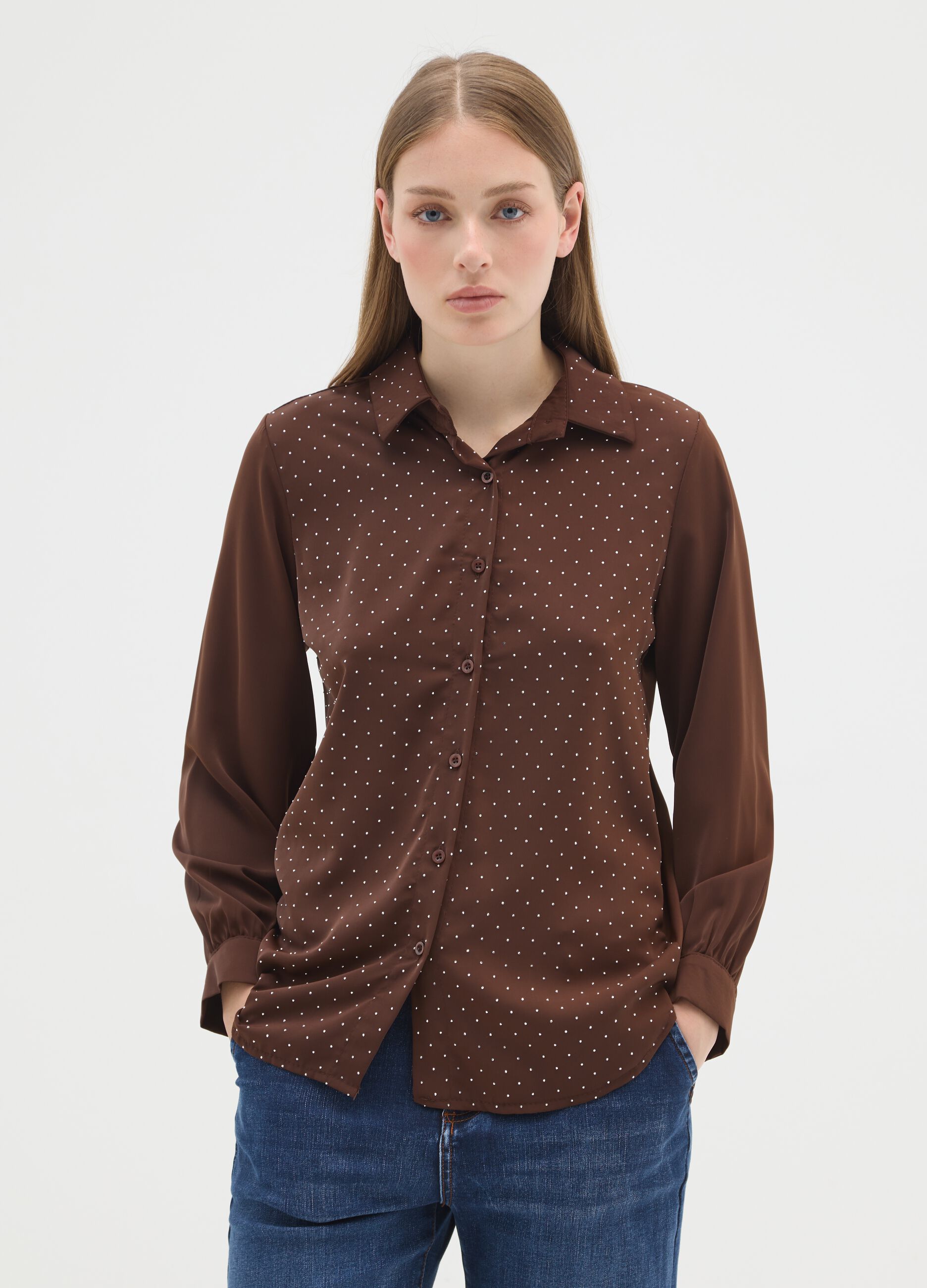 Brown regular fit shirt with glitter
