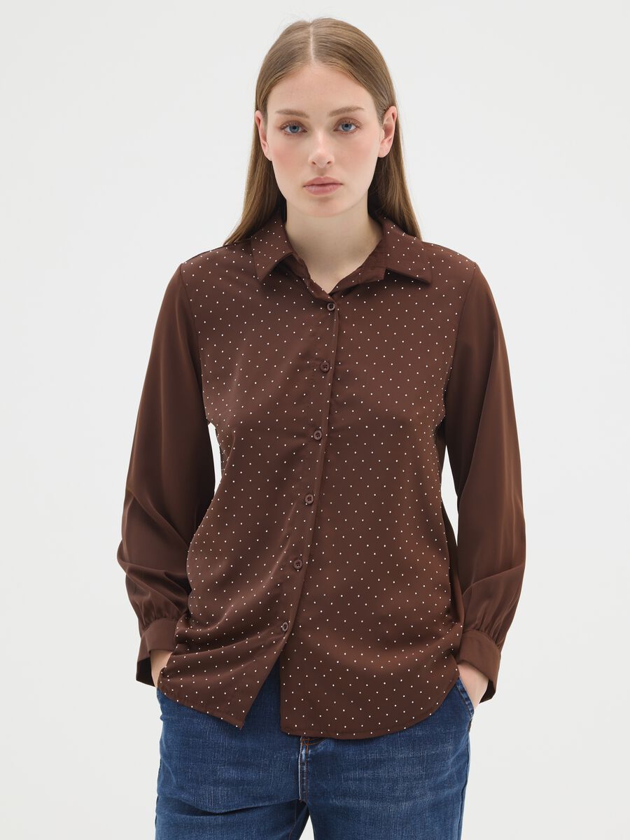 Camicia marrone regular fit con glitter_0