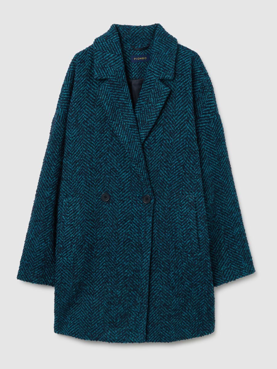 Blue Herringbone Double Breasted Coat with Oversized Fit_4