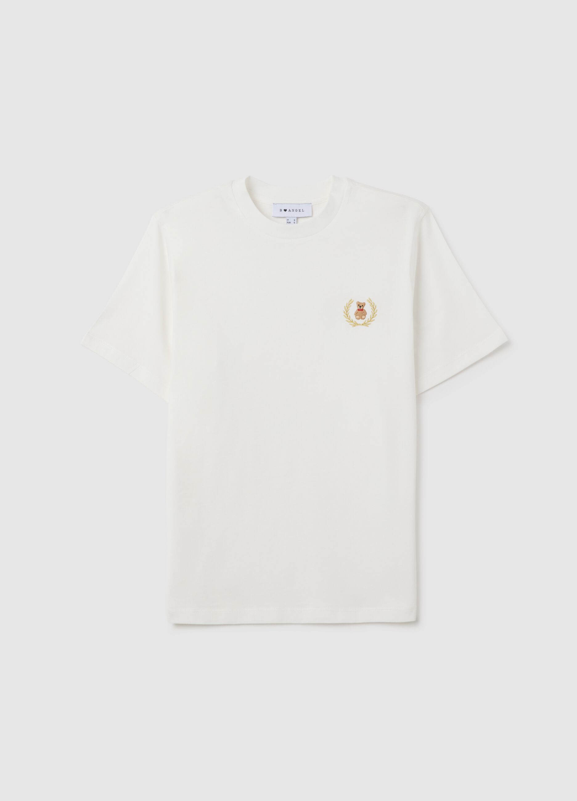 White pure cotton T-shirt relaxed fit with emblem