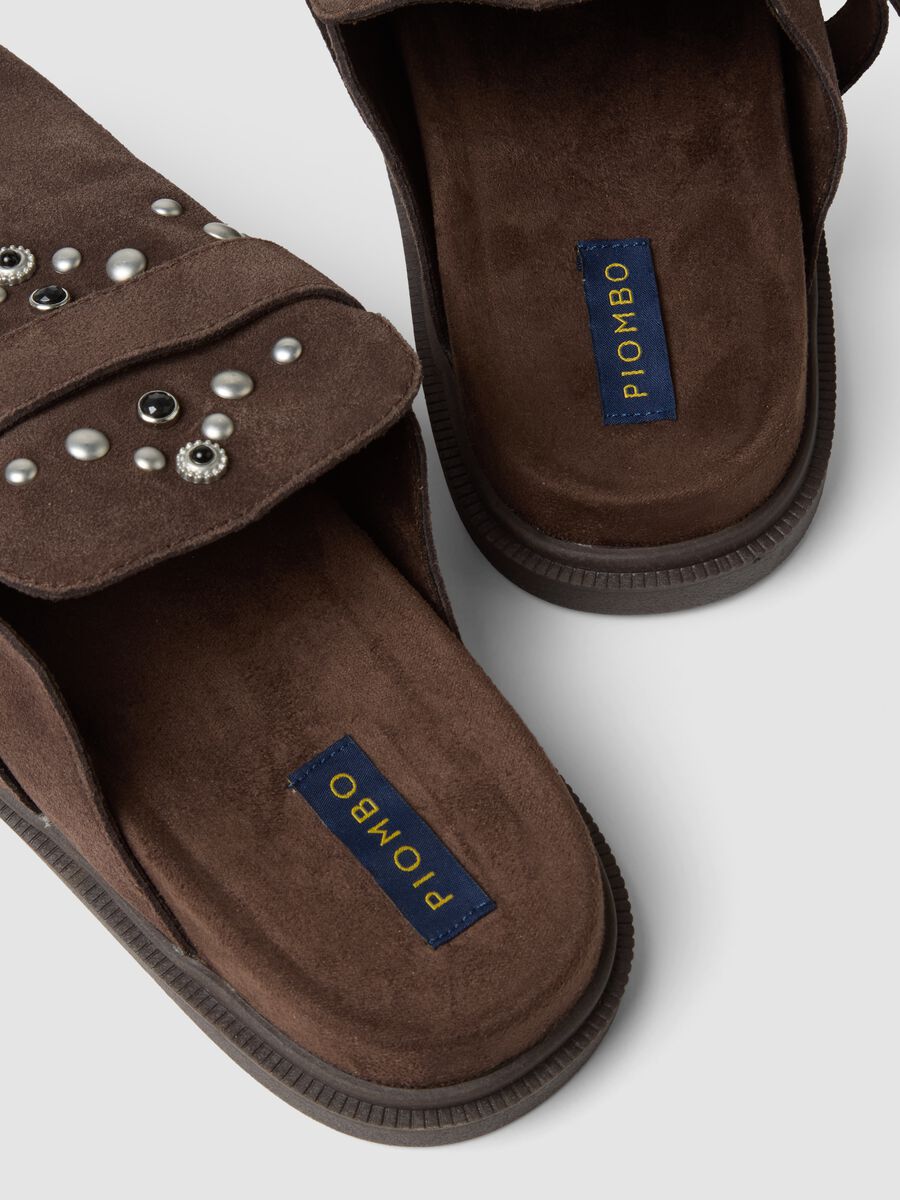 Brown genuine leather clogs with buckle and studs_2