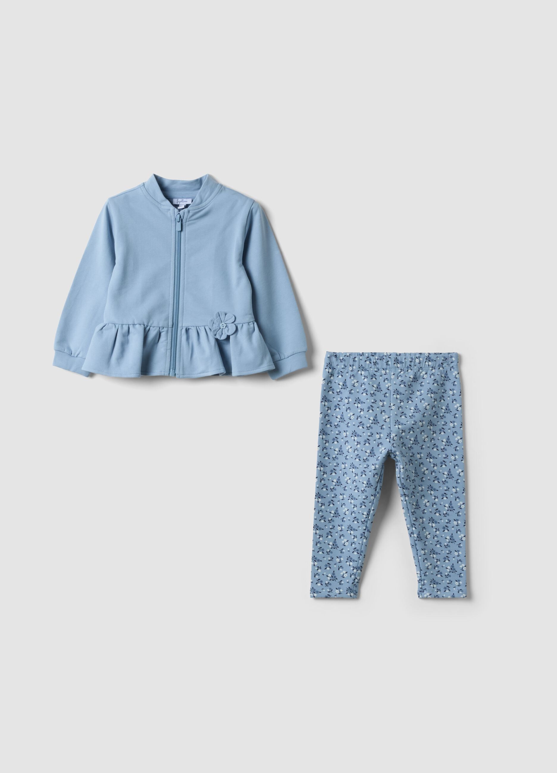 Blue stretch cotton set with crew neck