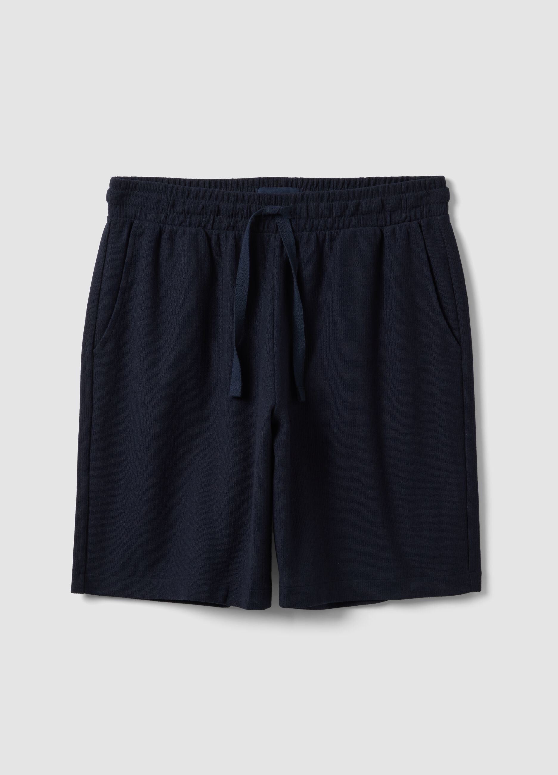 Blue cotton-blend relaxed-fit jogger shorts with drawstring