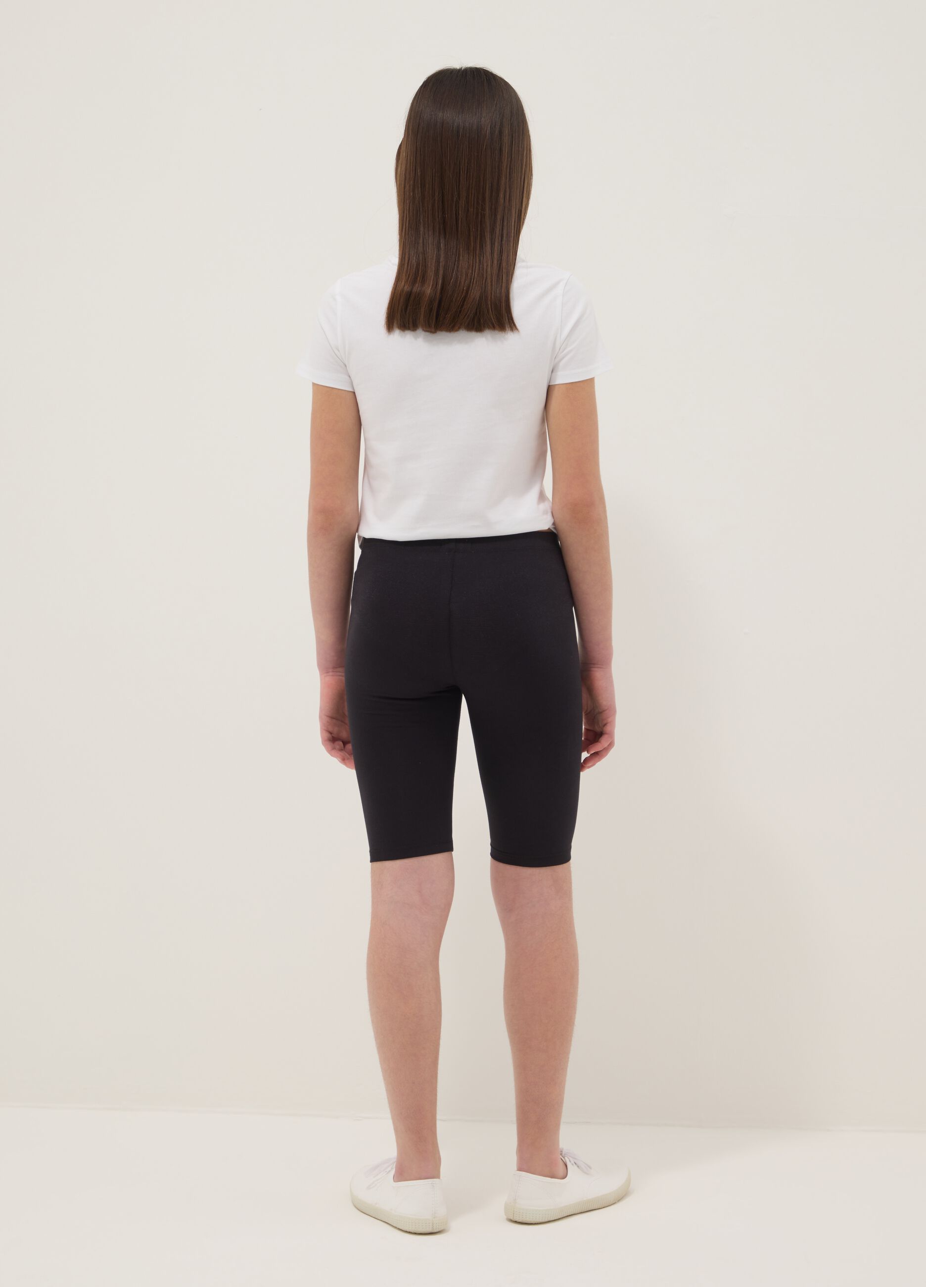 Shorts da ciclista skinny neri in cotone elasticizzato da ragazza