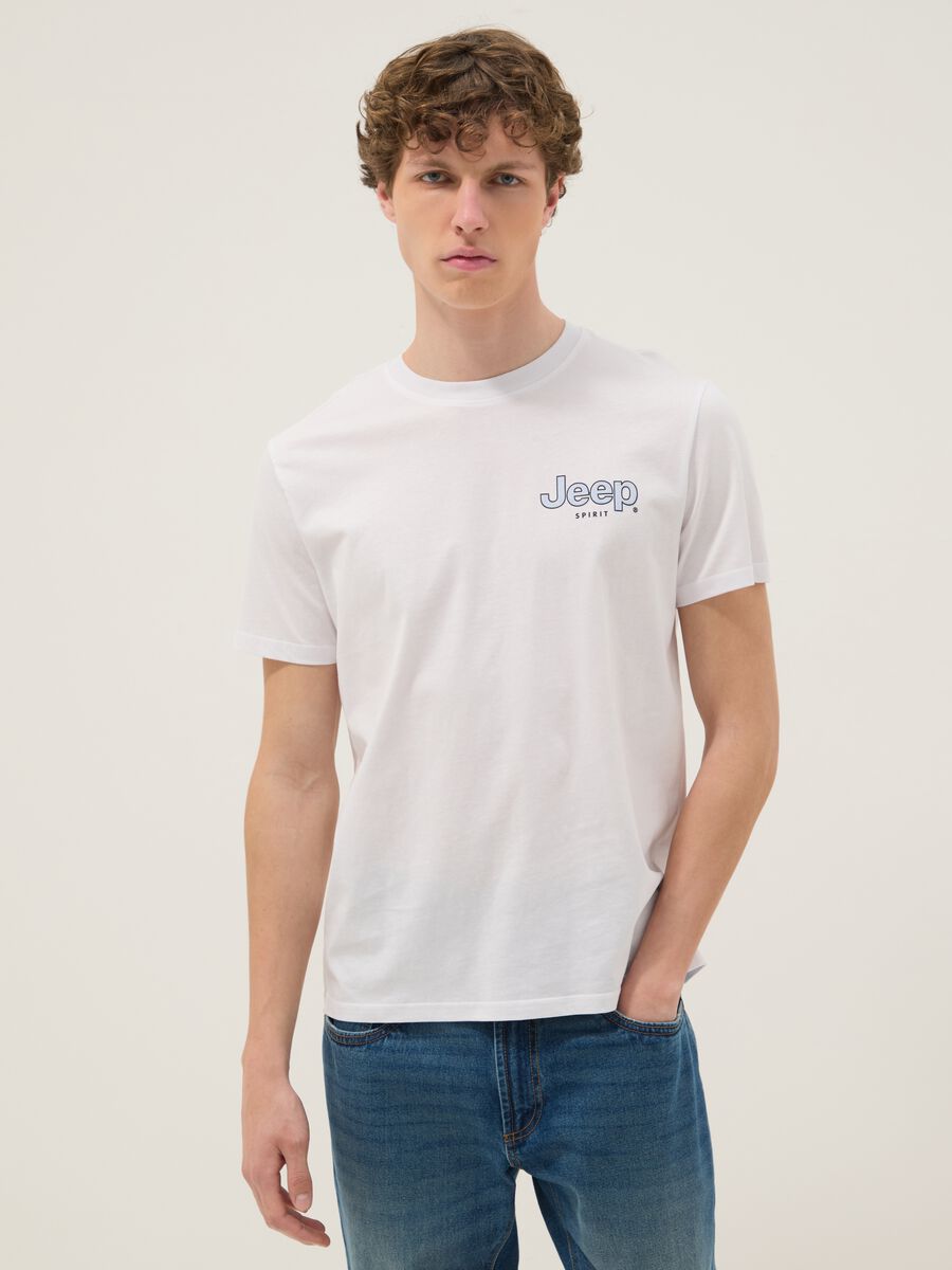 T-shirt bianca in puro cotone con logo Jeep regular fit_0