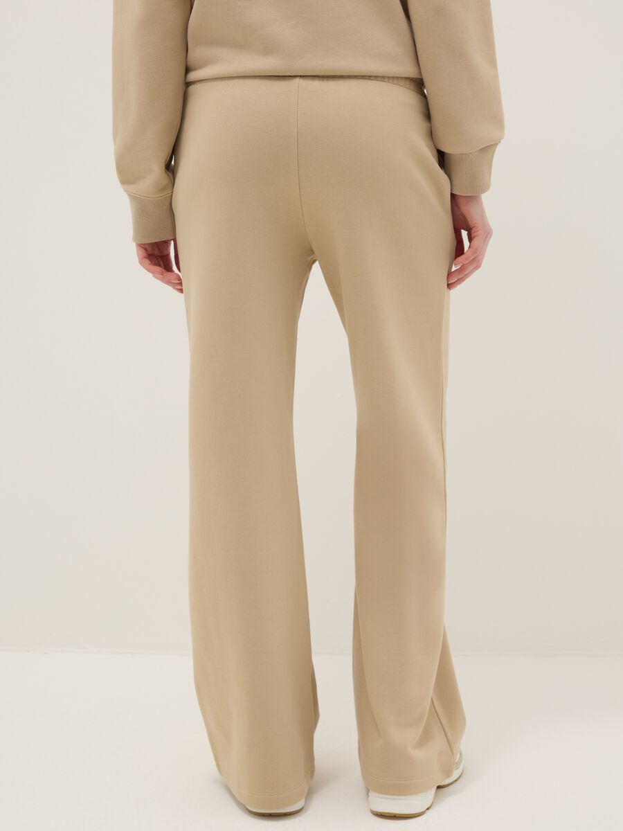 Beige Cotton Blend Regular Fit Jogger Trousers_2