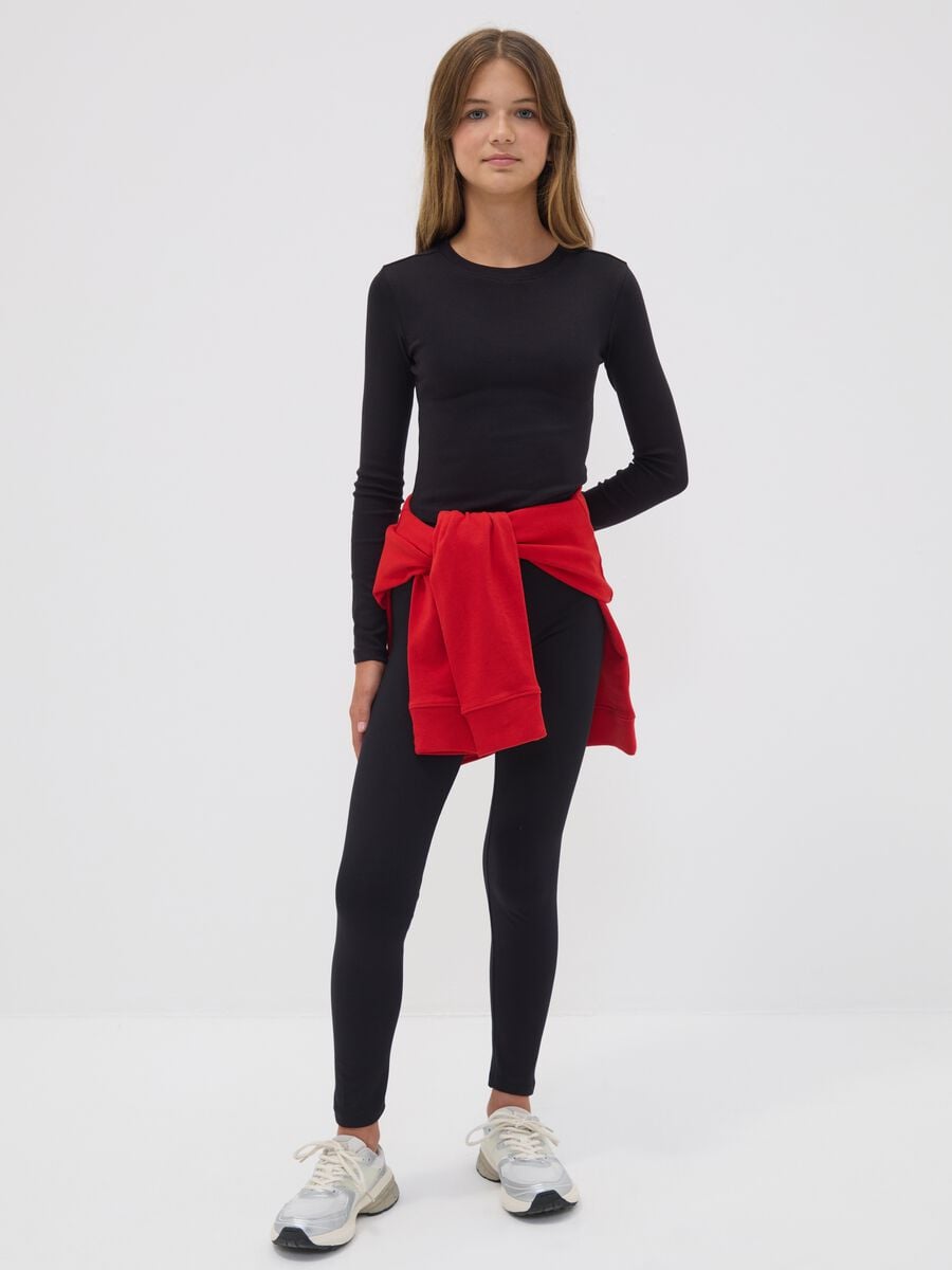 Black skinny girls&rsquo; leggings in stretch organic cotton_1