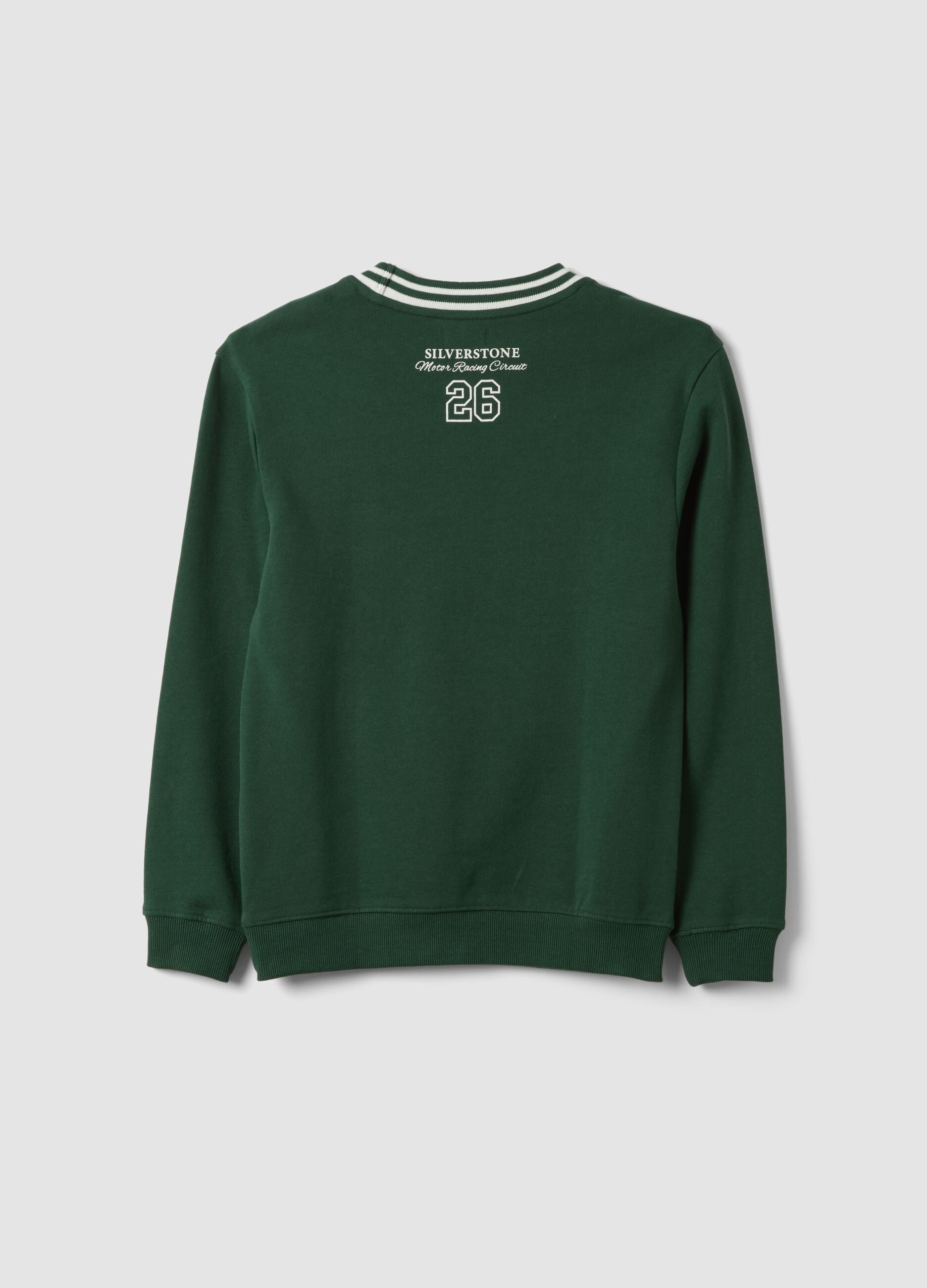 Green 100% cotton sweatshirt with contrast crew neck
