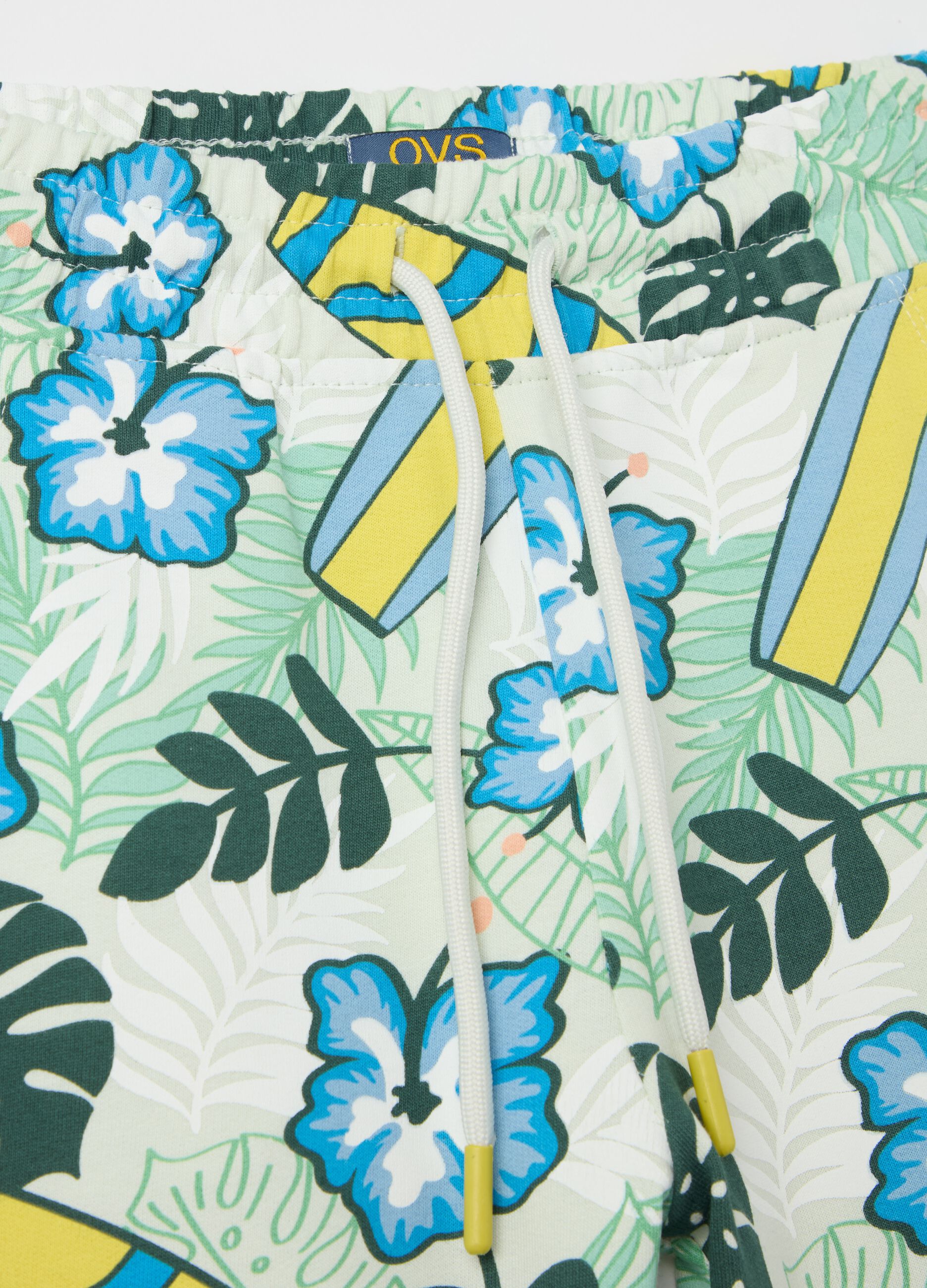 Cotton Bermuda shorts with drawstring and print