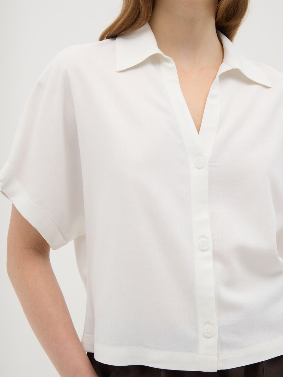 Women's white viscose and linen blend shirt regular fit_2