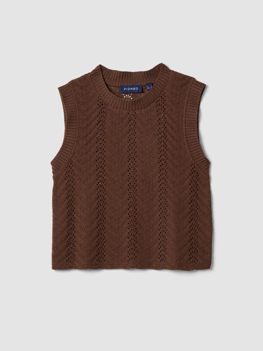 Brown regular-fit gilet with openwork design_4