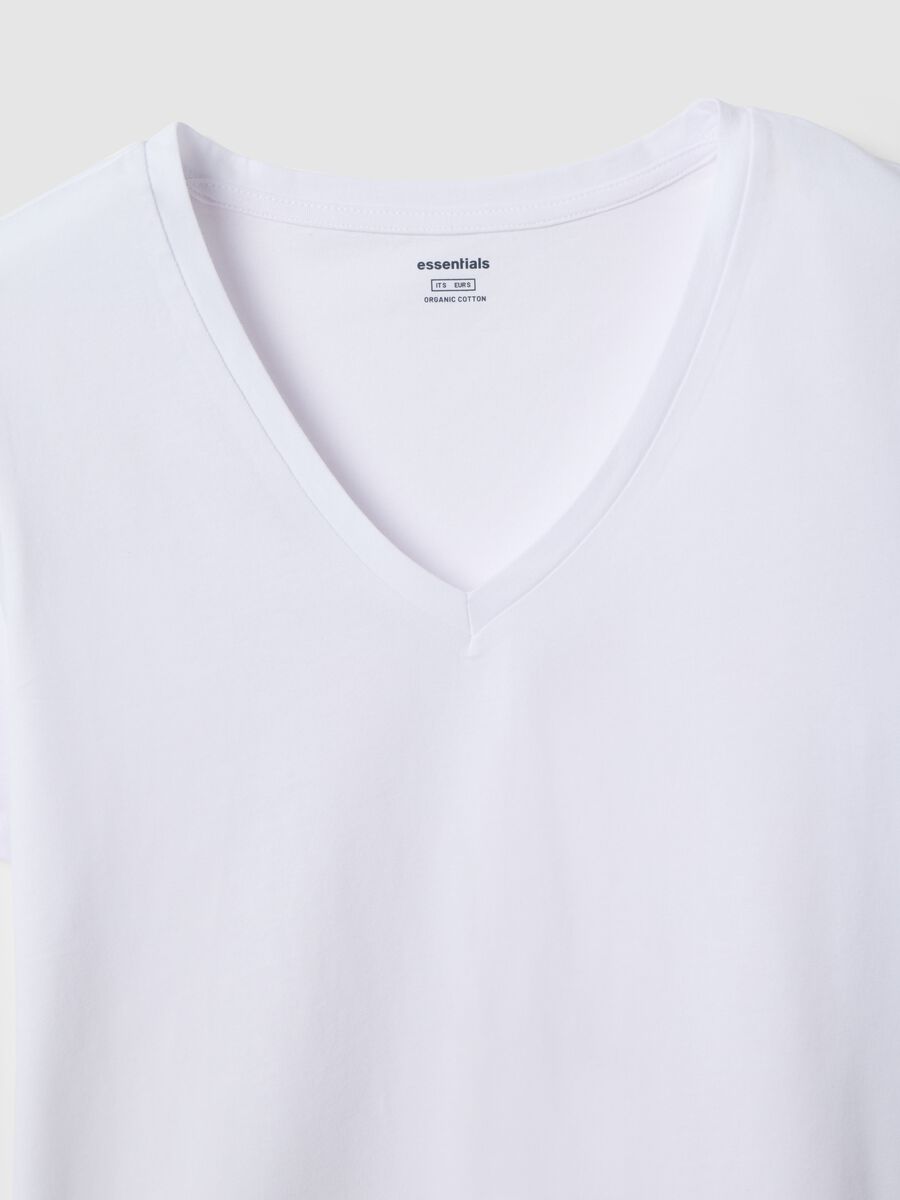 T-shirt in puro cotone bianca regular fit con scollo a V_1