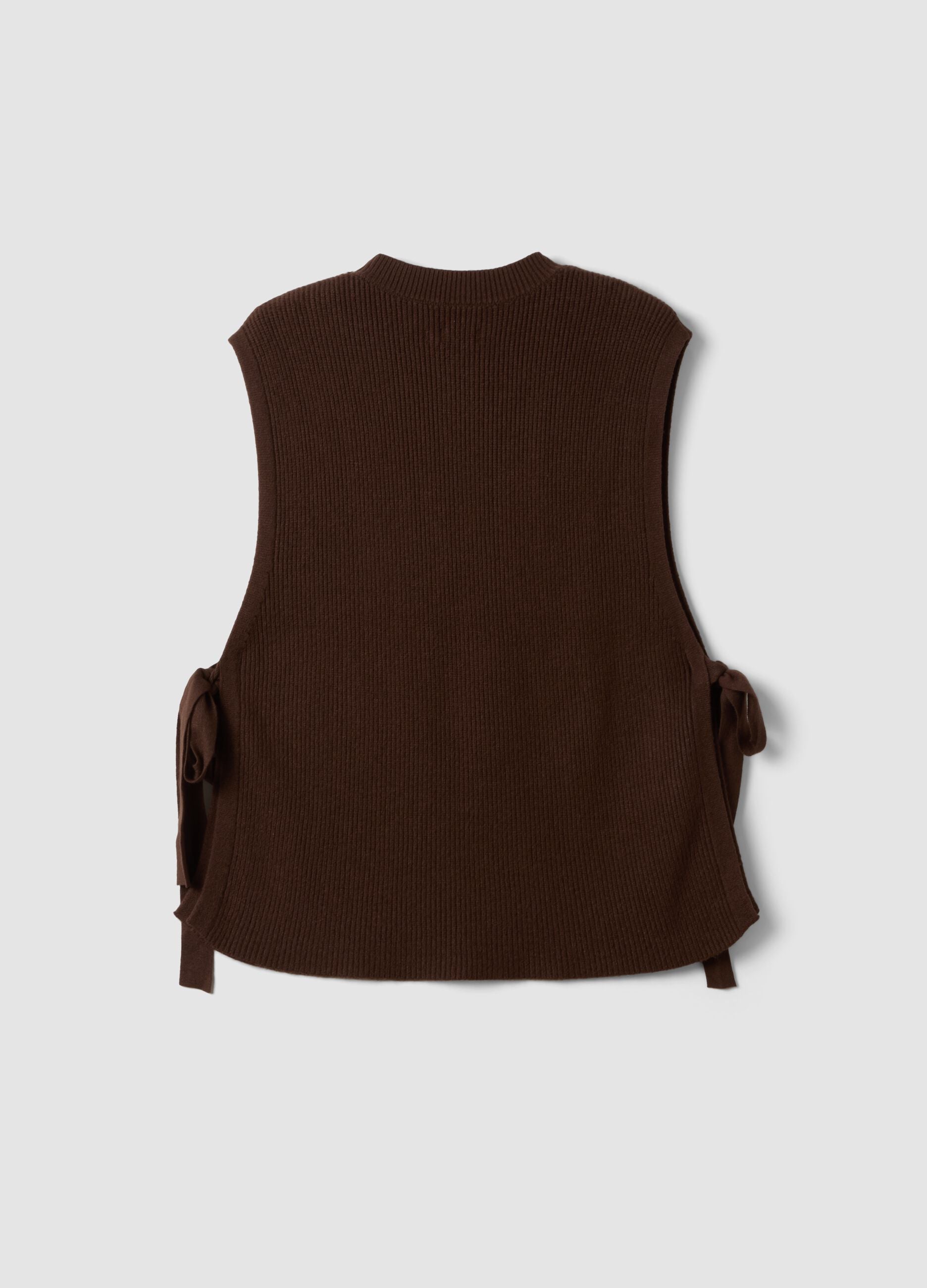 Brown ribbed viscose-blend gilet with side bows, regular fit