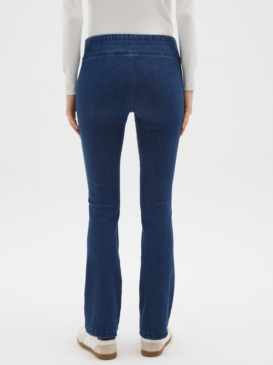 Blue Cotton Blend Flare Trousers_2