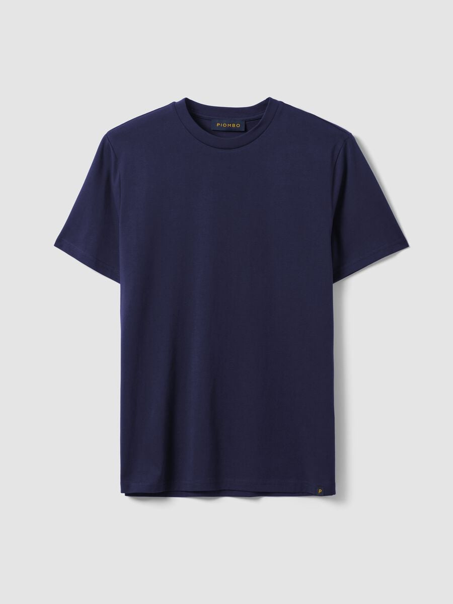 Blue pure cotton crew-neck T-shirt, regular fit_4