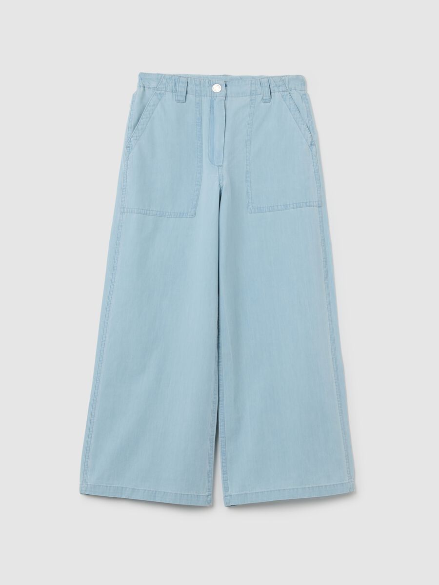 Girls’ light blue wide-leg jeans in 100% cotton_0