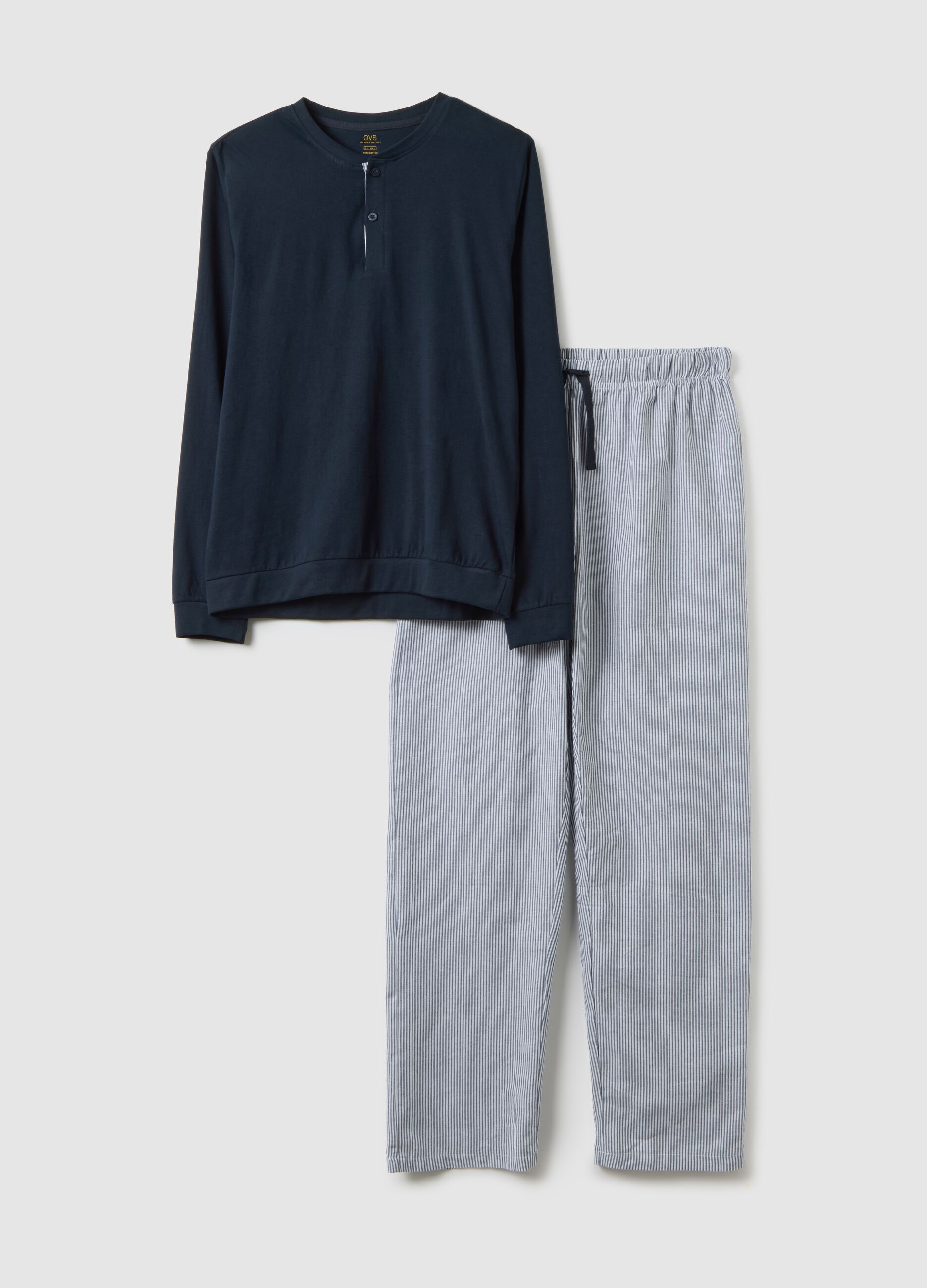 Regular fit blue and grey pure cotton pyjamas