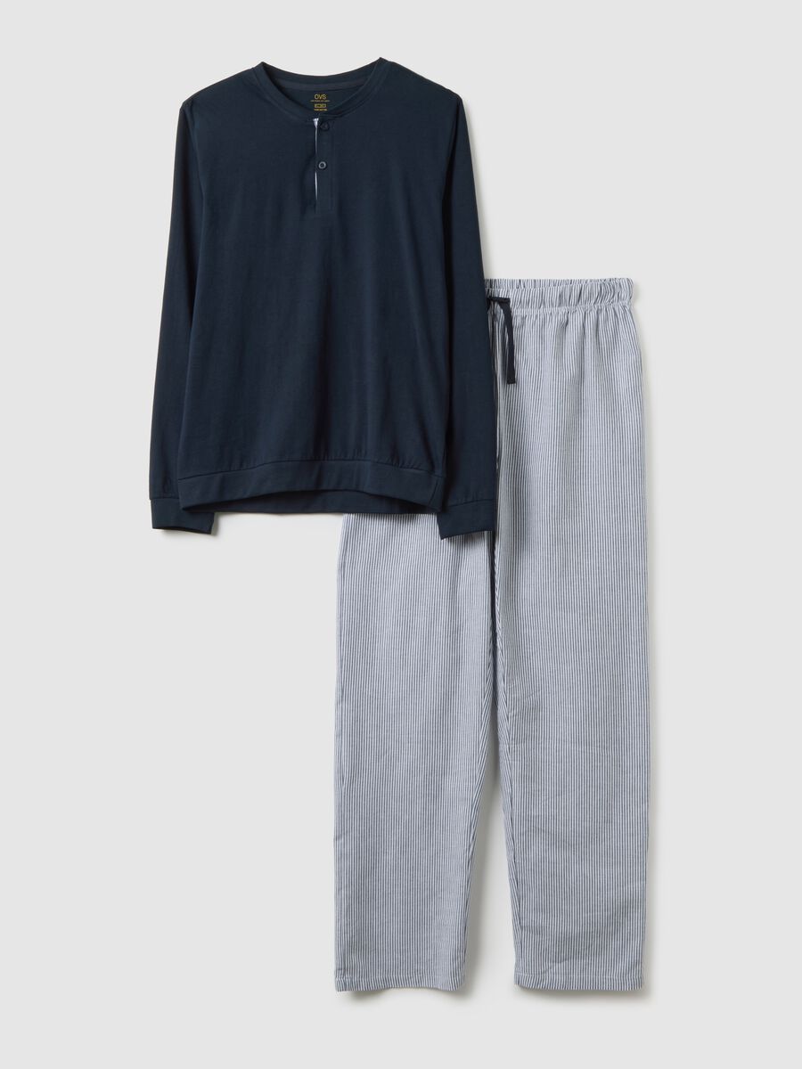 Pigiama in puro cotone blu e grigio regular fit_4