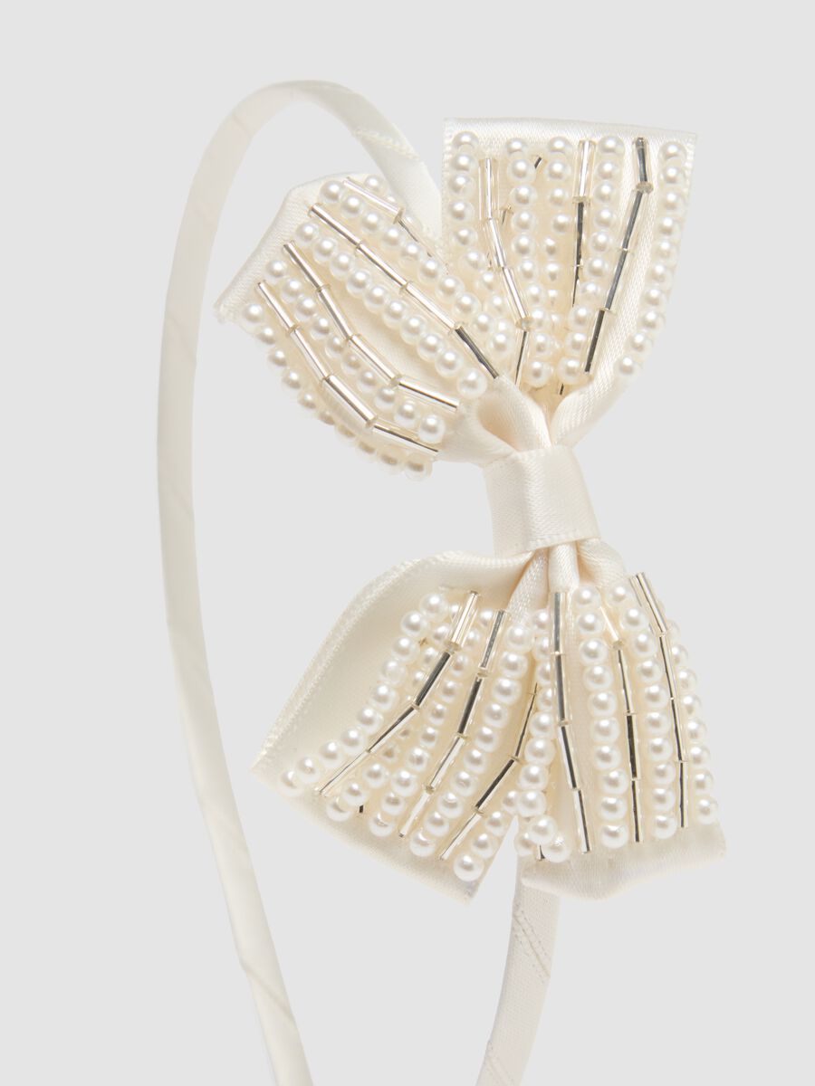 White headband with pearls for girls with bow_2
