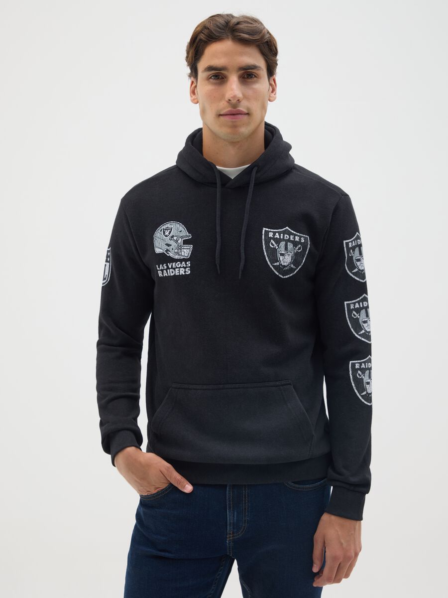 Black cotton blend sweatshirt with NFL logo embroidery_0