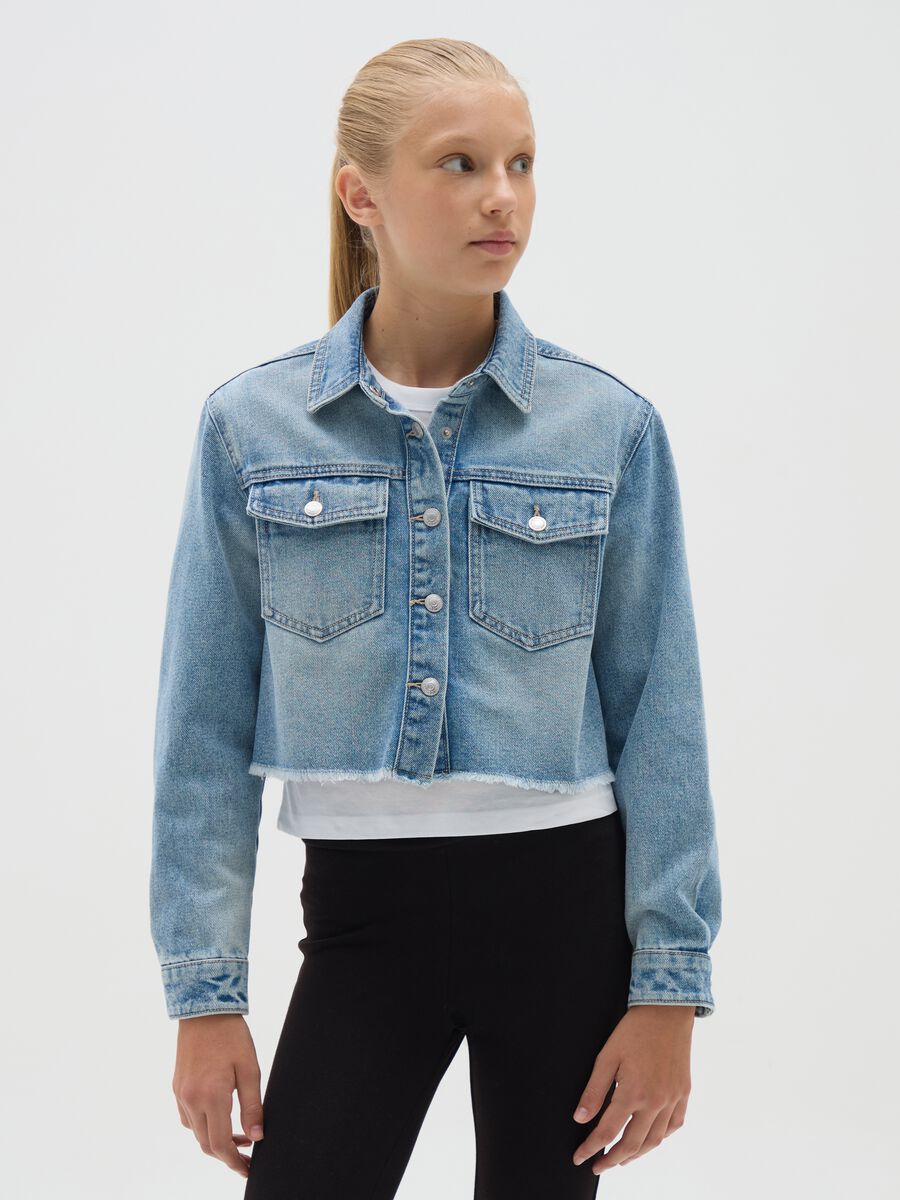 Girls' Regular Fit Denim Cropped Jacket_0