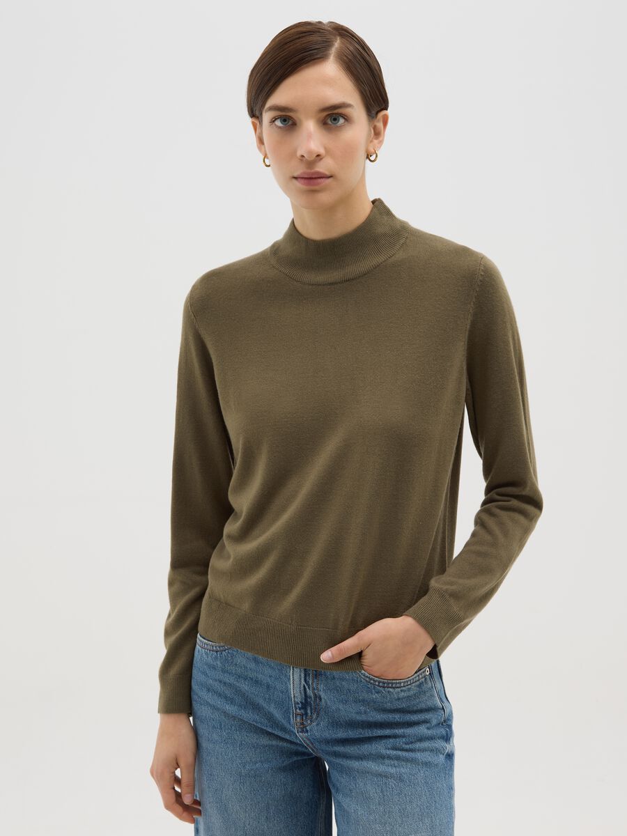 Pullover a collo alto verde regular fit_0