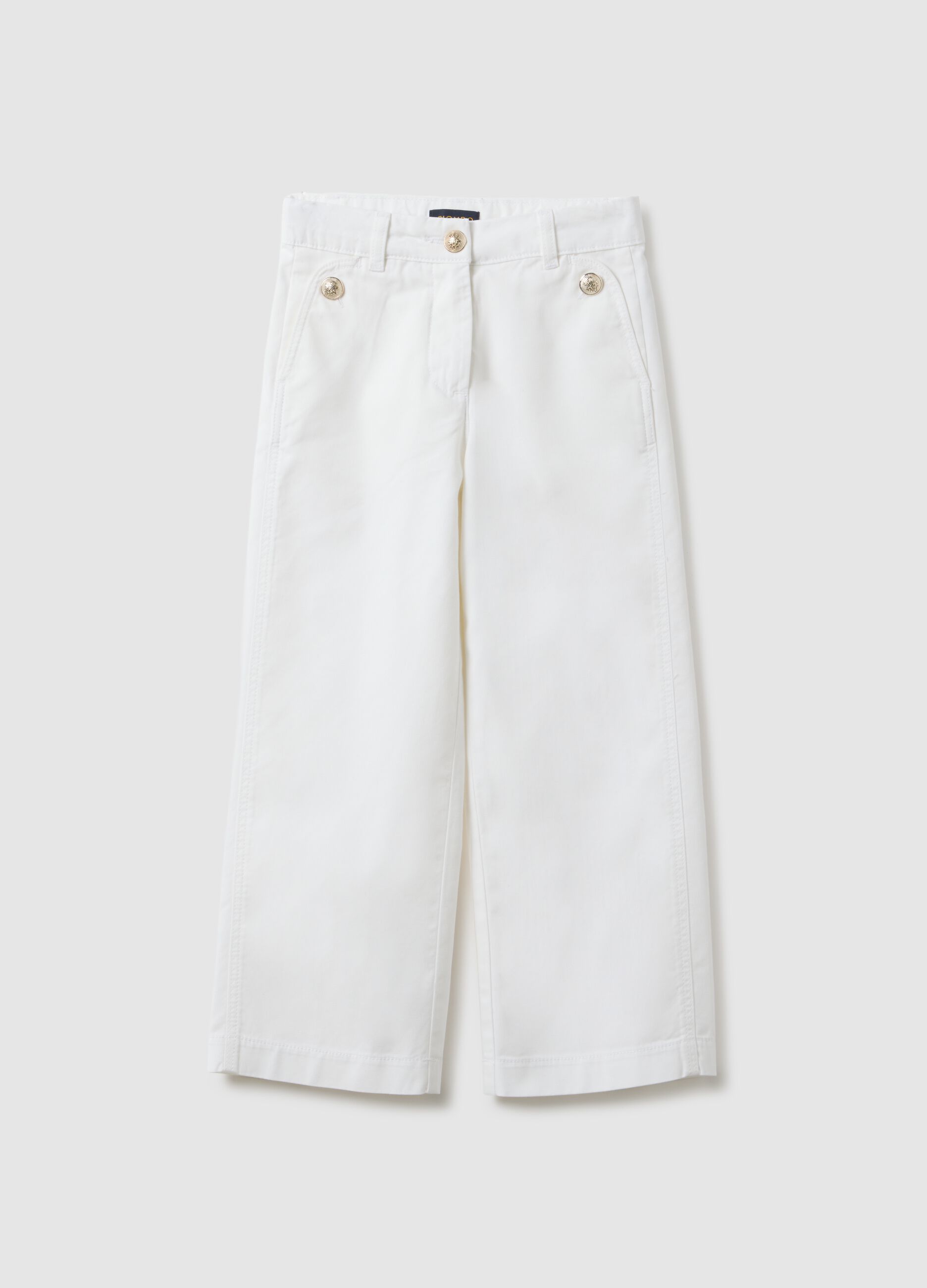 Girls' white straight cotton and Lyocell trousers - regular fit