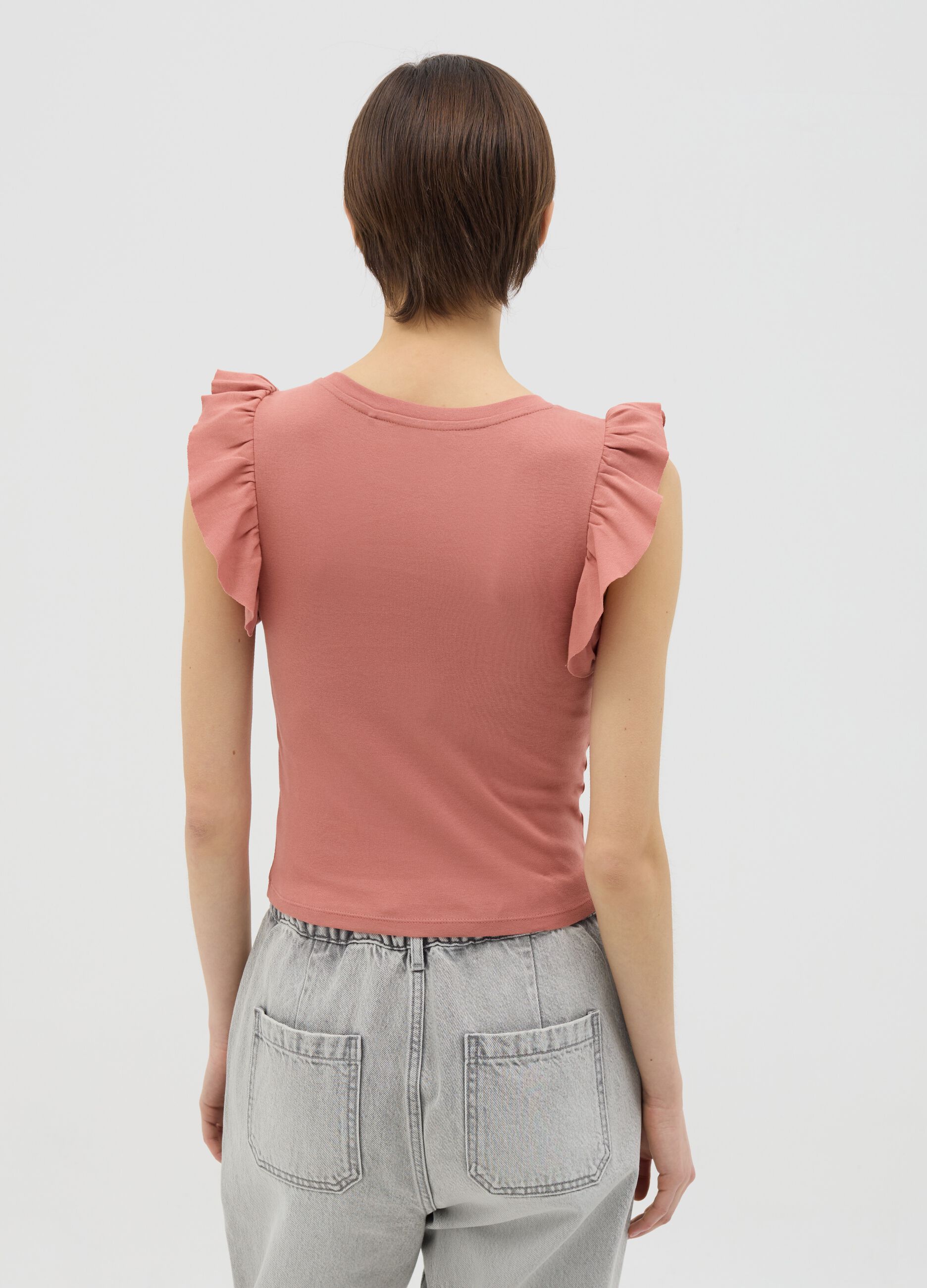 Pink T-shirt with ruffle sleeves by Ovs
