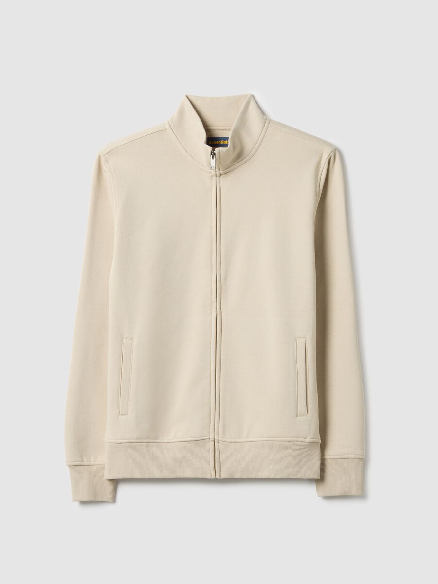 Beige cotton-blend sweatshirt in regular fit with full zip_4