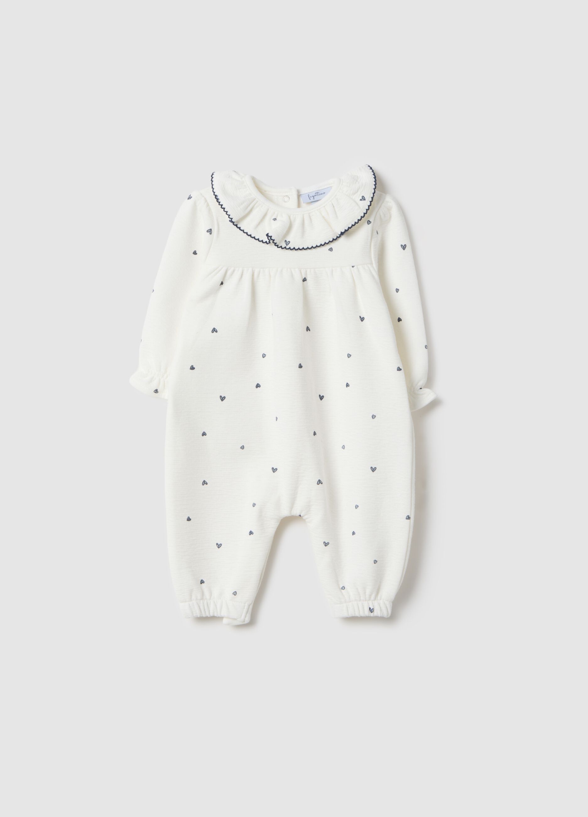 White cotton blend baby girl romper regular fit with frilled collar