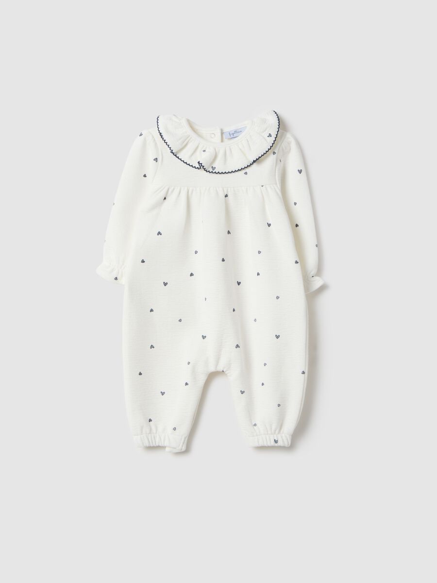 White cotton blend baby girl romper regular fit with frilled collar_0
