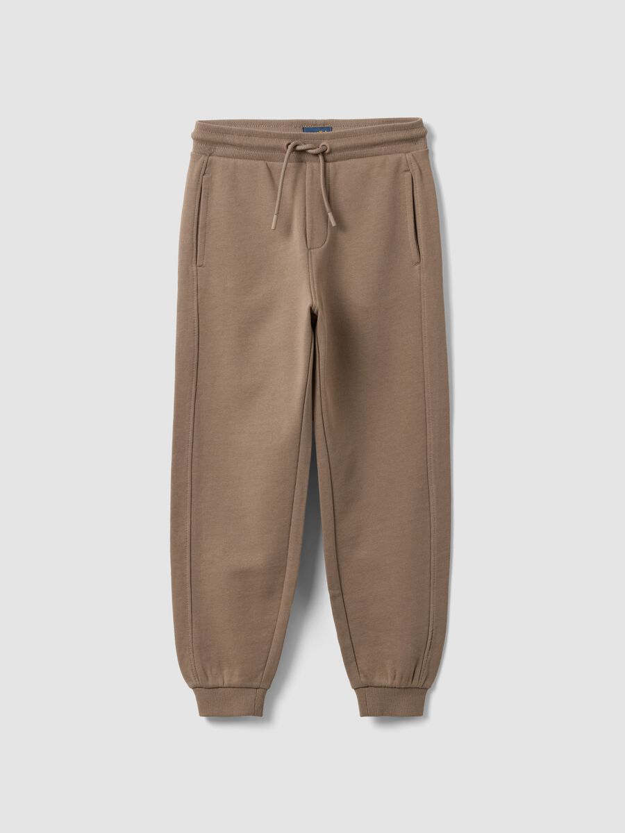 Beige organic cotton comfort-fit joggers for boys_0