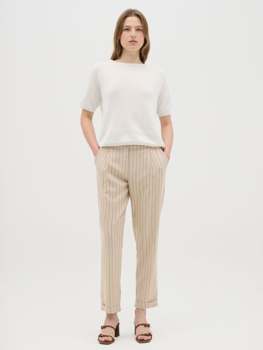 Beige Linen Blend Women's Regular Fit Trousers_0