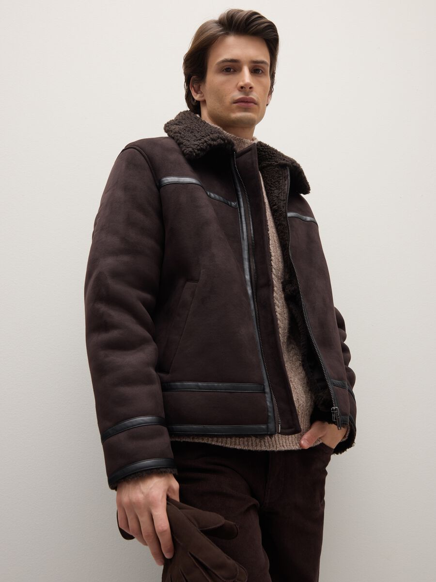 Brown regular fit jacket with zip_2