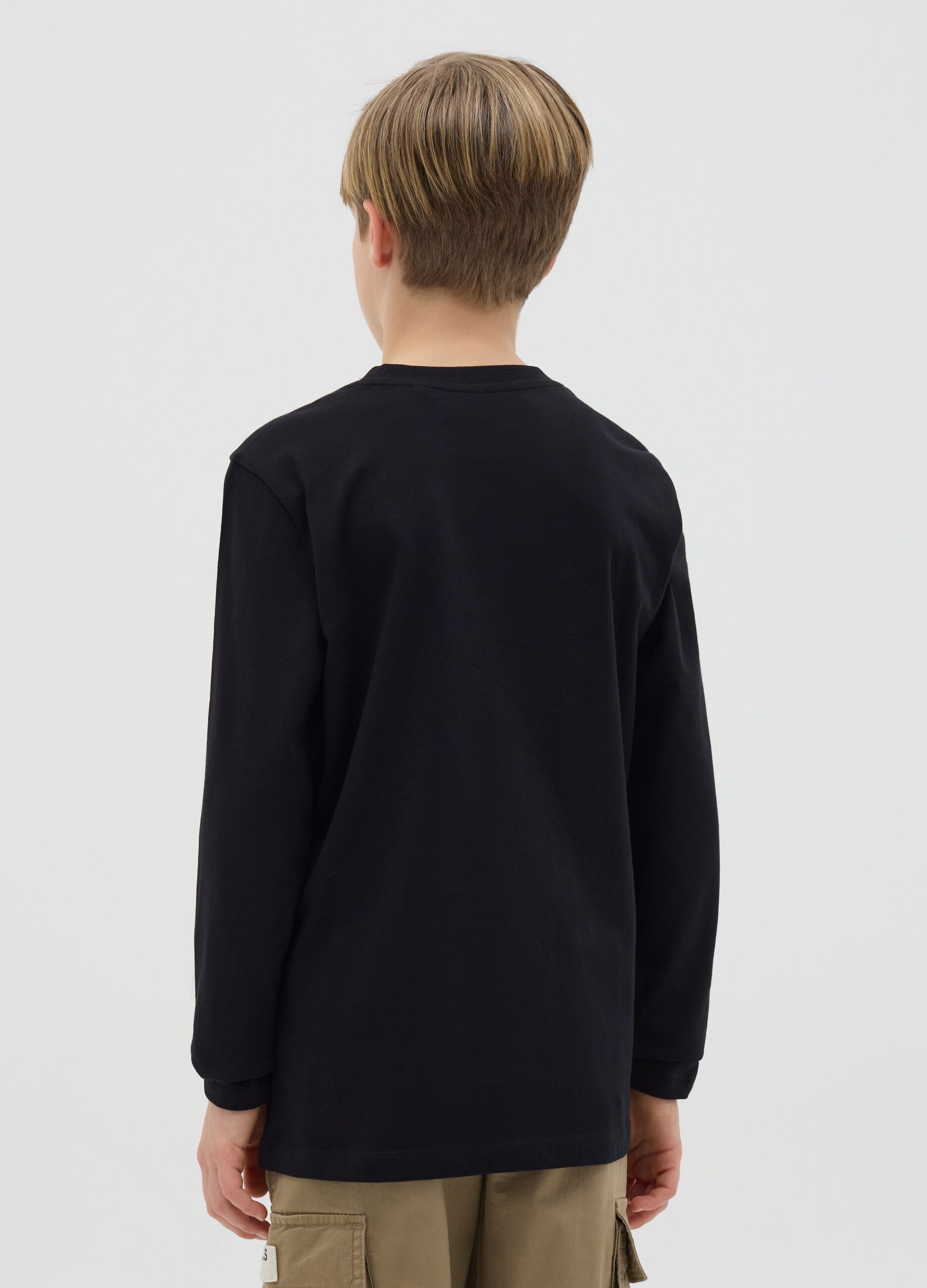 Cotton T-shirt with print and long sleeves