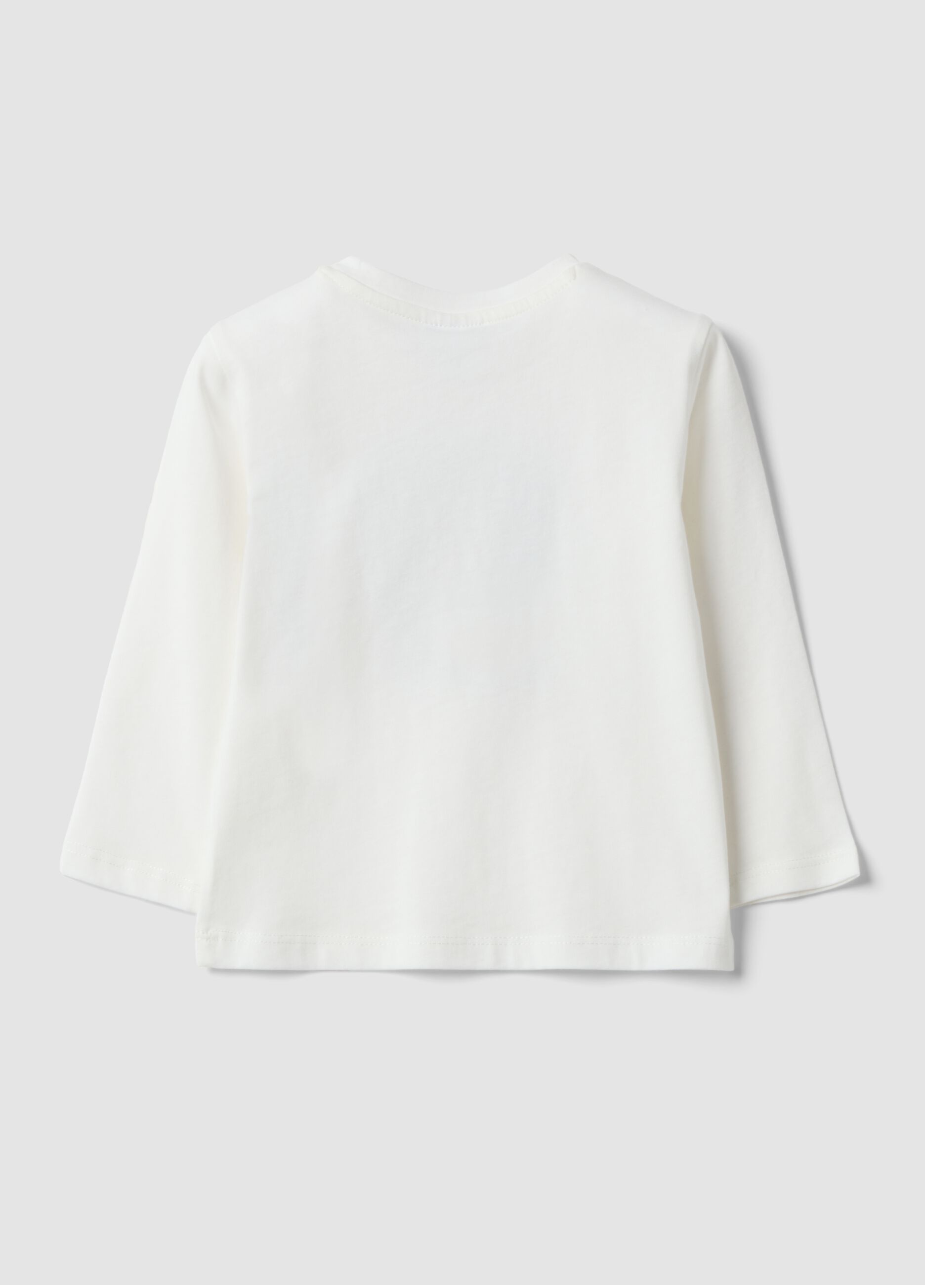 White organic cotton T-shirt with teddy bear print