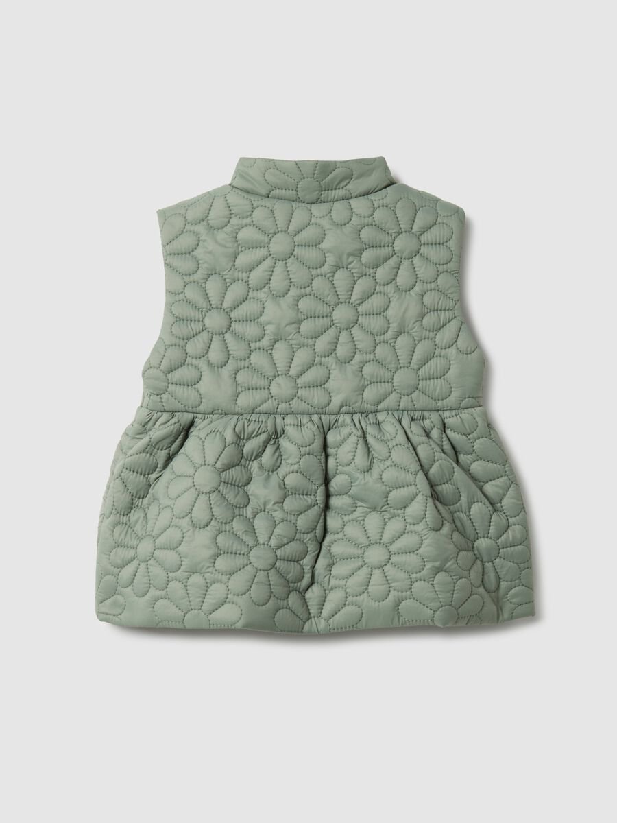 Green padded jacket for baby girls with floral embroidered design, regular fit_1
