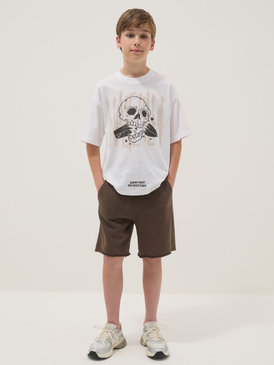 Brown pure cotton shorts with elasticated waistband_0